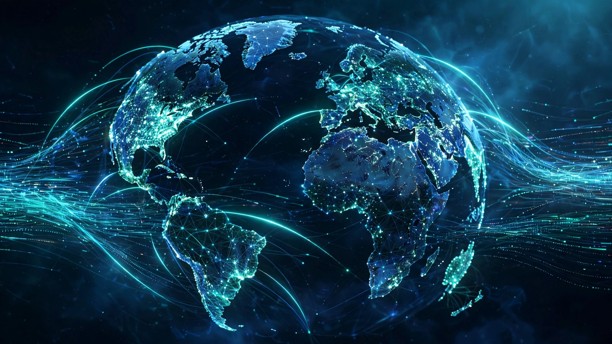 Glowing 3D globe of Earth formed by connected network nodes, representing the world's most visited websites